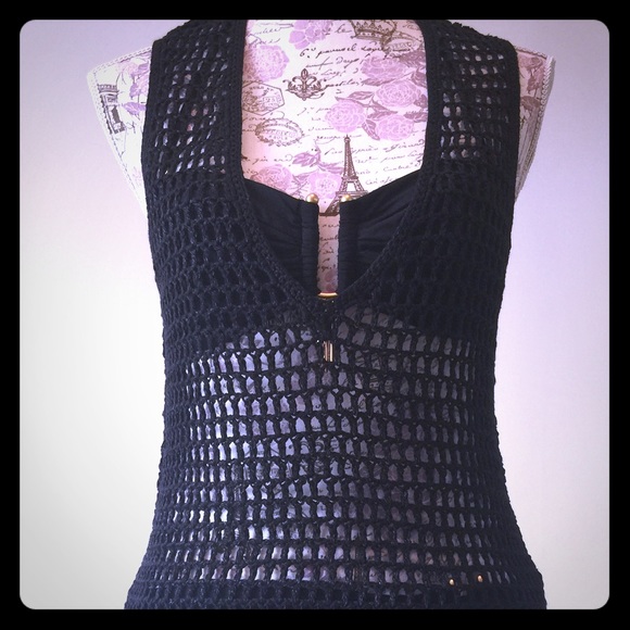 MODA International Black Crochet Cover Up - Picture 1 of 4