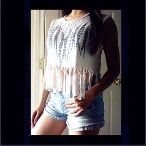 Feathered Crop-Top w/ Strings
