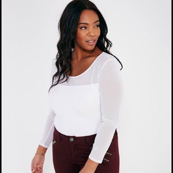 Ambience apparel white body suit with mesh sleeves - Picture 1 of 3
