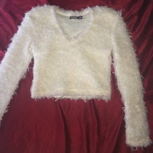 Crop top fuzzy sweater