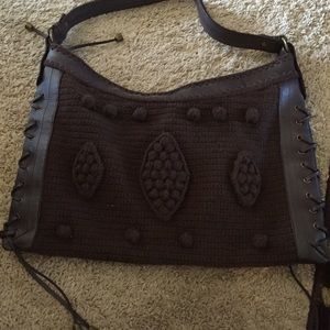 Saks brown sweater tote purse