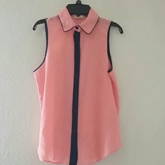 Peach/ Navy Blue button up tank top