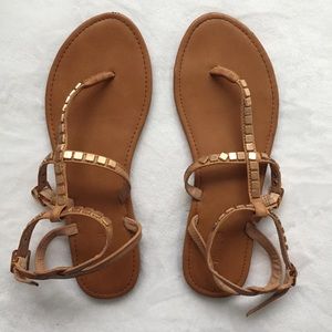 F21 gold and brown leather flat gladiator sandals