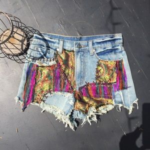 UNIF Hendrix patched high waisted jean shorts