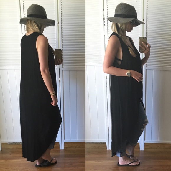 SOLD OUT• Black Sleeveless Long Drape Front - Picture 3 of 4