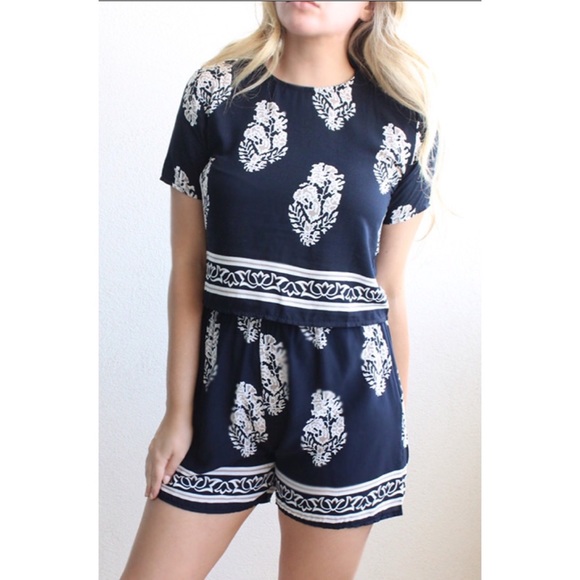 Navy Print Two Piece Set - Picture 3 of 4