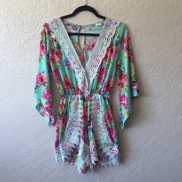 Floral Romper with Bell Sleeves
