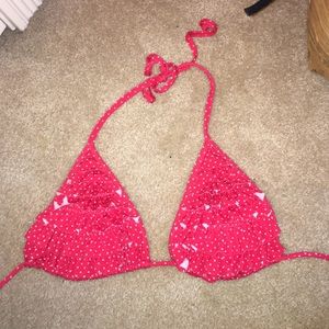 Red and white ruffled polka dot bikini top