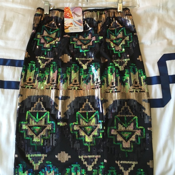 Sequin Aztec Printed Skirt