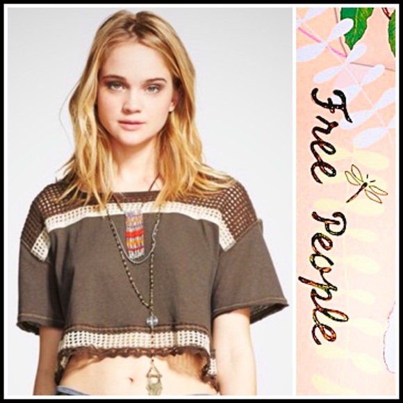 FREE PEOPLE ENVELOPE BACK CROP KNIT TEE TOP A2C - Picture 6 of 8