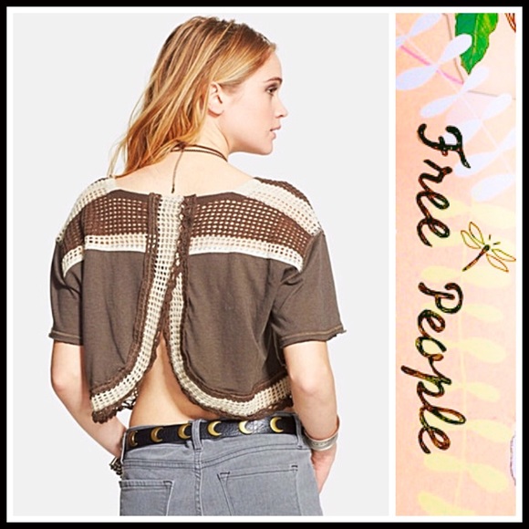 FREE PEOPLE ENVELOPE BACK CROP KNIT TEE TOP A2C - Picture 3 of 8