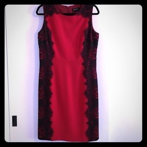 Red dress with black lace detail