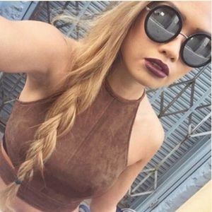 SOLD OUT❌ Sexy Off Shoulder Crop Top Faux Suede