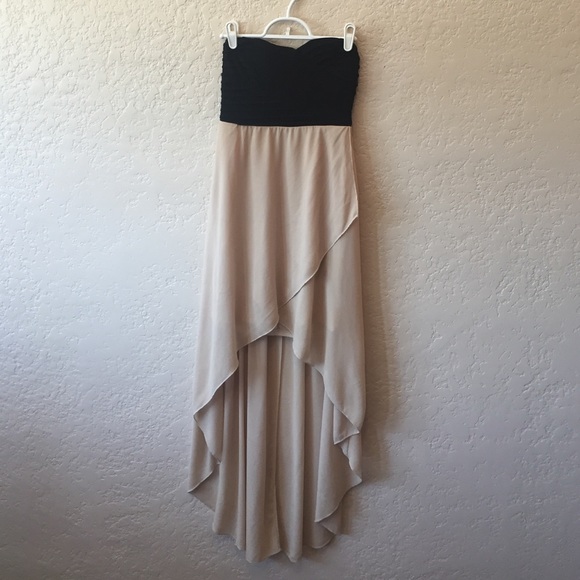 High-Low Black and Tan Midi Dress