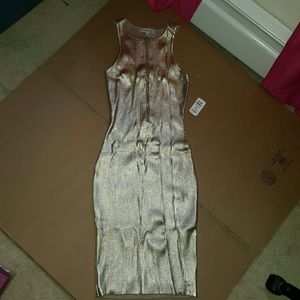 NWT Gold metallic sleeveless bodycon dress