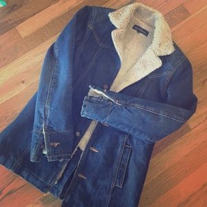 Fur lined denim jacket.