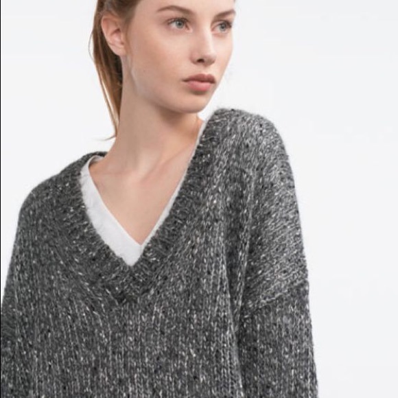 Zara Grey V Neck Sweater Sparkly