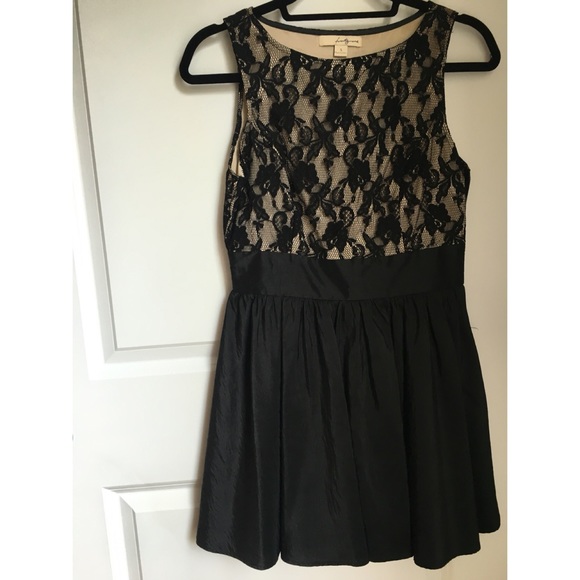 tan and black lace midi dress