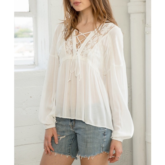 Lace Up Peasant Top - Picture 2 of 4