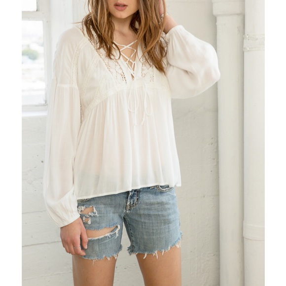 Lace Up Peasant Top - Picture 4 of 4