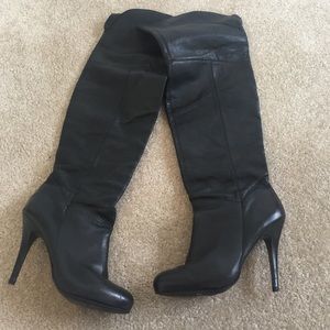 Leather black, knee high boots