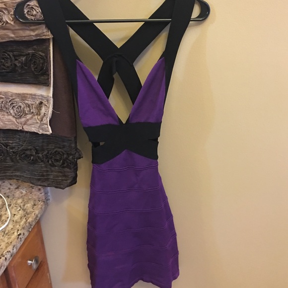 Bebe purple and black bandage open back dress