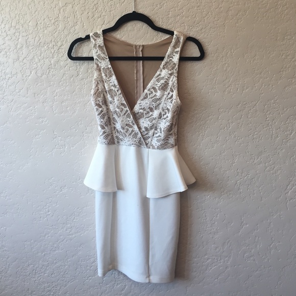 White Peplum Dress with Tan/White Lace