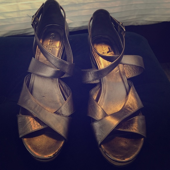 Cole Haan silver wedge heels