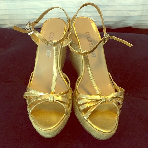 Gold and tan Colin Stuart wedge heels