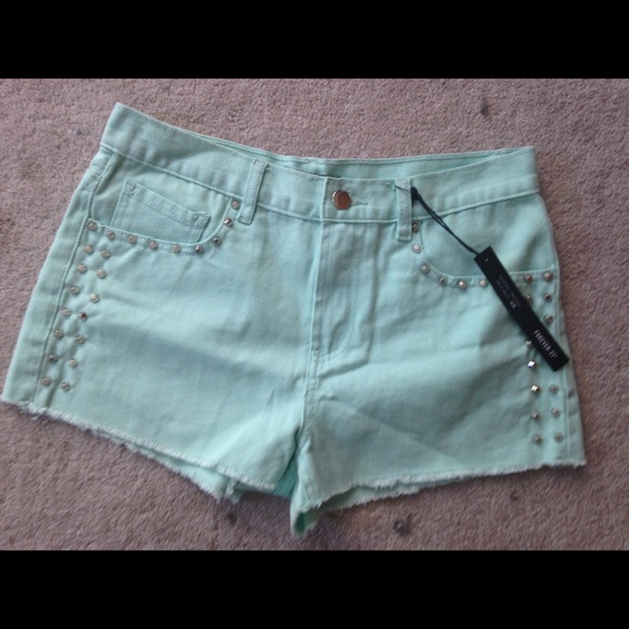 Studded denim shorts