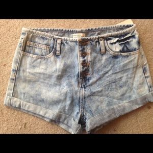 Acid washed denim shorts