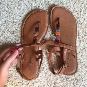 Brown sandals with colorful beading