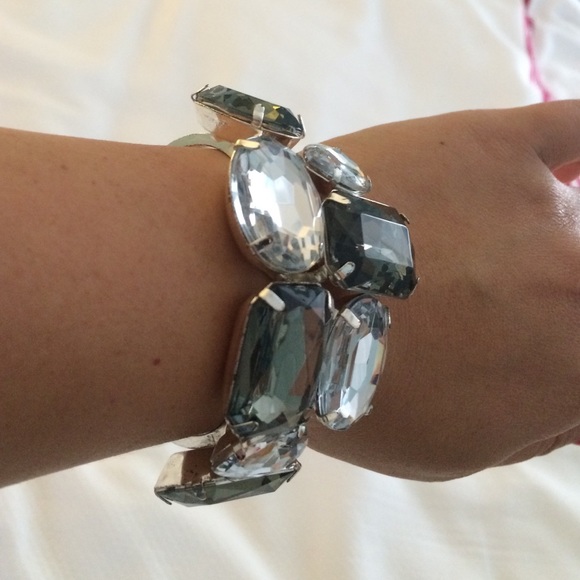 Silver Cuff Bracelet with Gray & Clear Stones - Picture 2 of 2