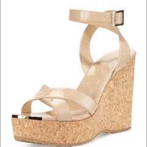 Jimmy choo papyrus nude patent leather wedge
