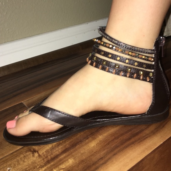 Brown jeweled sandals