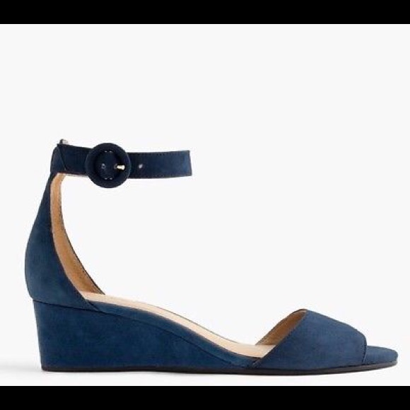 J Crew 7.5 Laila Suede Wedge Navy Blue