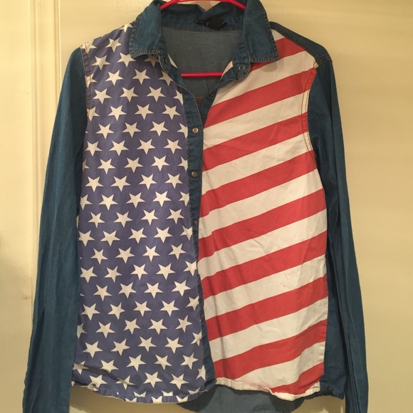 Forever 21 American flag denim button down