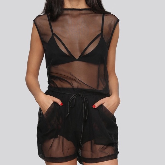 WIDOW Black Sheer Romper Beach Coverup M - Picture 2 of 4