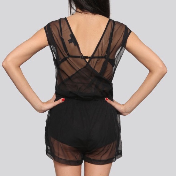WIDOW Black Sheer Romper Beach Coverup M - Picture 3 of 4