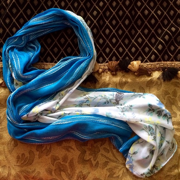 Blue Turquoise Floral Print Scarf Large