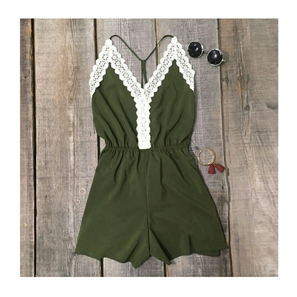 NWOT Forest Green Lace romper