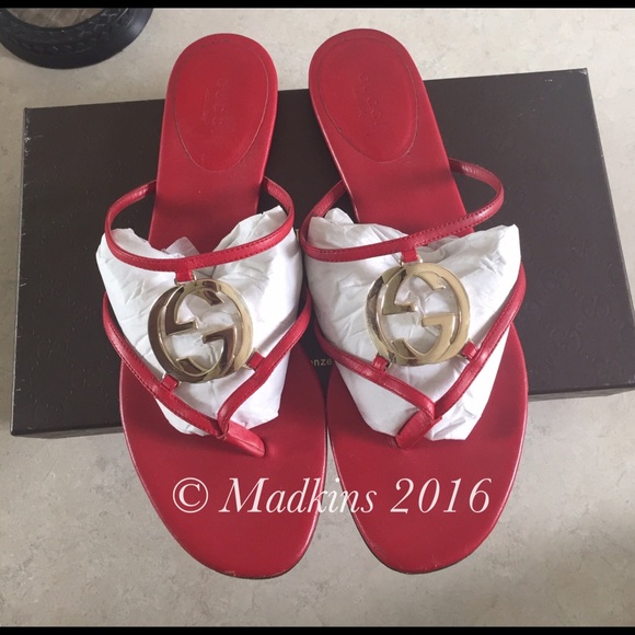 Sold!! Gucci Red Gg Cage Flat Thong Sandal - Picture 1 of 4