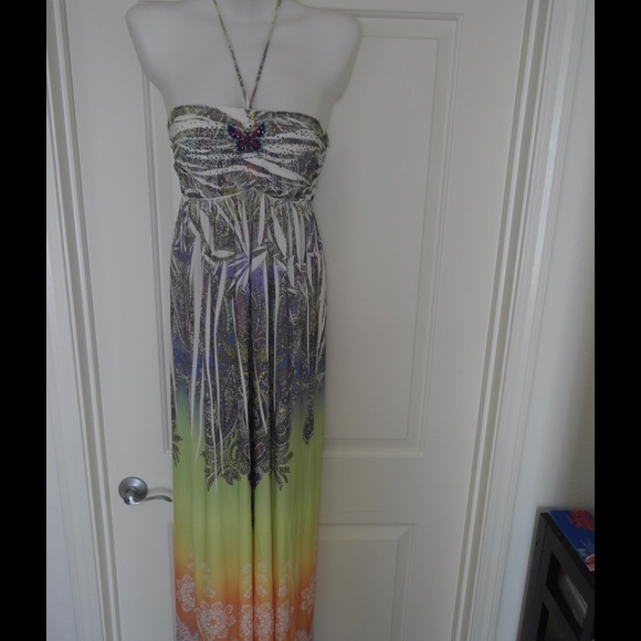 Exotic necklace halter long beach sundress