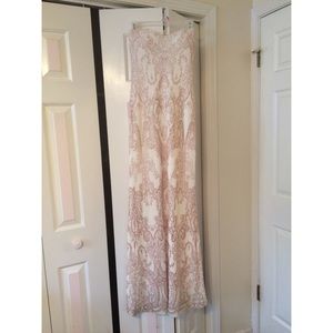 Strapless Cream and White Prom Dress