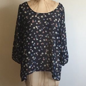Navy Floral Blouse w/ Open Back Detail