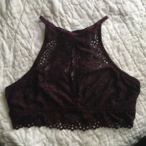 Aerie High-Neck Burgundy Bralette