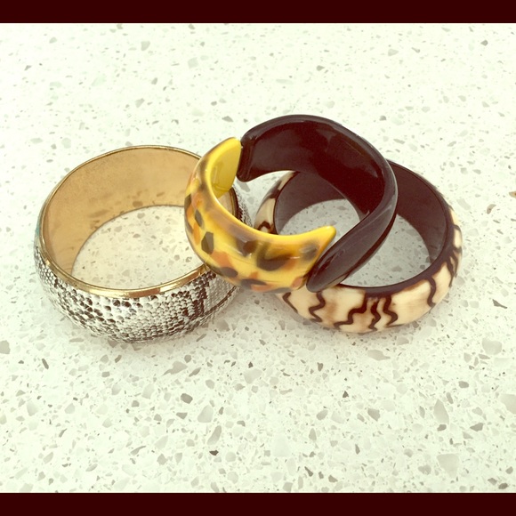 3 bangles, animal print, snake and aztec
