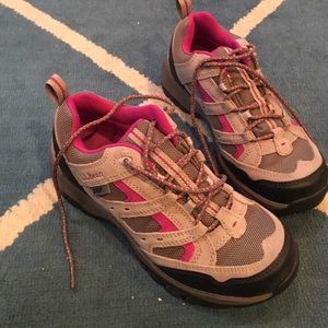 Gray and pink hiking boots