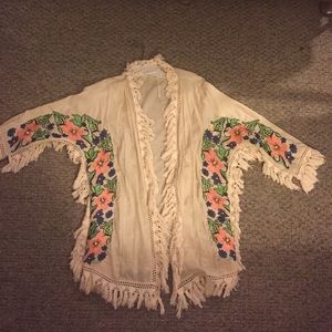 Fringe embroidered shrug