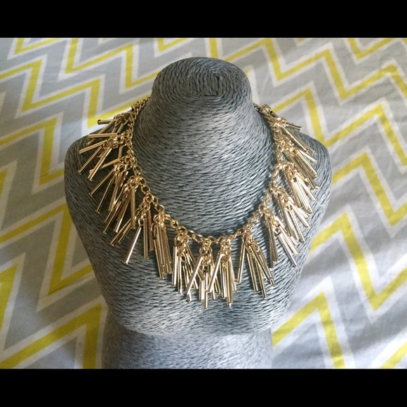 LAST TWO 18k Gold Plated Fringe Statement Necklace - Picture 3 of 4